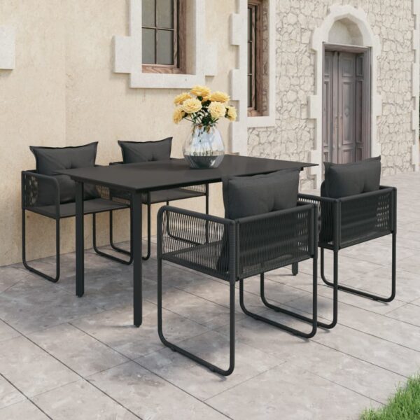 HomeDiscount-5 Piece Garden Dining Set PVC Rattan Black