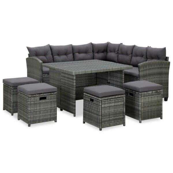 HomeDiscount-6 Piece Garden Lounge Set with Cushions Poly Rattan Grey