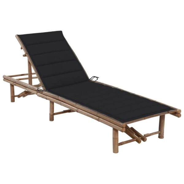 HomeDiscount-Garden Sun Lounger with Cushion Bamboo