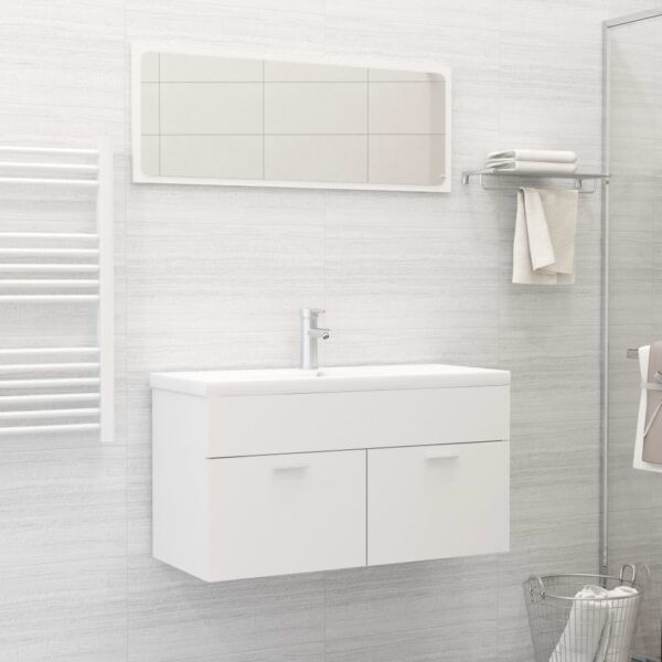 HomeDiscount-2 Piece Bathroom Furniture Set White Engineered Wood