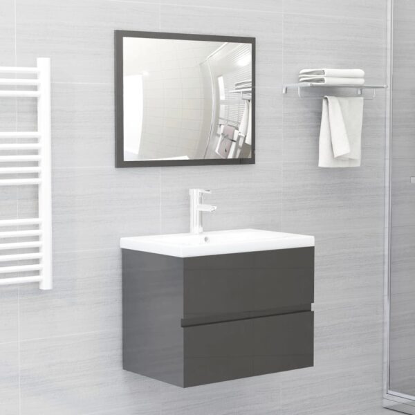 HomeDiscount-2 Piece Bathroom Furniture Set High Gloss Grey Engineered Wood