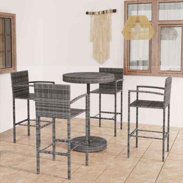 HomeDiscount-5 Piece Garden Bar Poly Rattan Grey