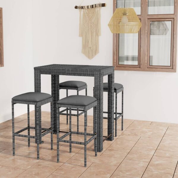 HomeDiscount-5 Piece Garden Bar Set with Cushions Poly Rattan Grey