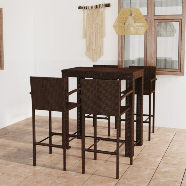 HomeDiscount-5 Piece Outdoor Bar Set with Armrest Poly Rattan Brown