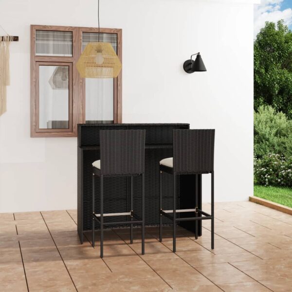 HomeDiscount-3 Piece Garden Bar Set with Cushions Black