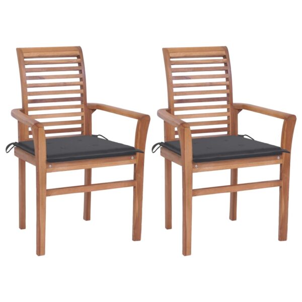 HomeDiscount-Dining Chairs 2 pcs with Anthracite Cushions Solid Teak Wood