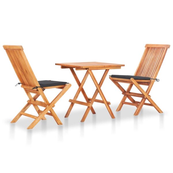 HomeDiscount-3 Piece Bistro Set with Anthracite Cushions Solid Teak Wood