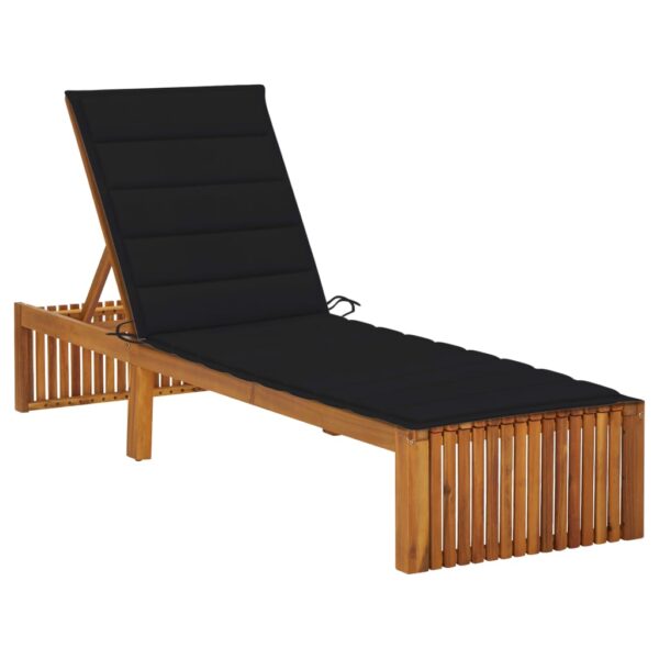 HomeDiscount-Sun Lounger with Cushion Solid Acacia Wood