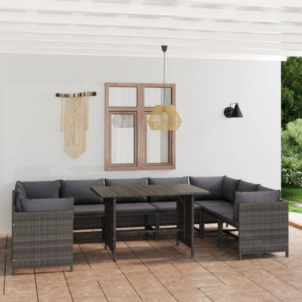 HomeDiscount-10 Piece Garden Lounge Set with Cushions Poly Rattan Grey