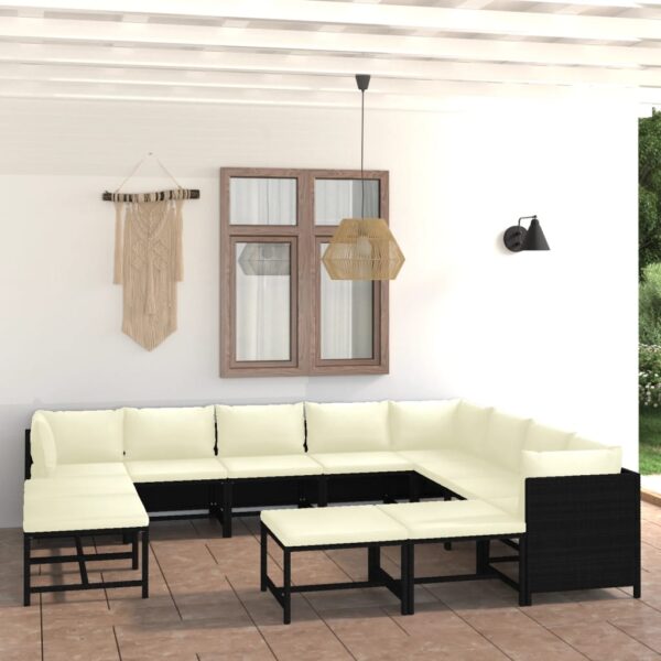 HomeDiscount-12 Piece Garden Lounge Set with Cushions Poly Rattan Black