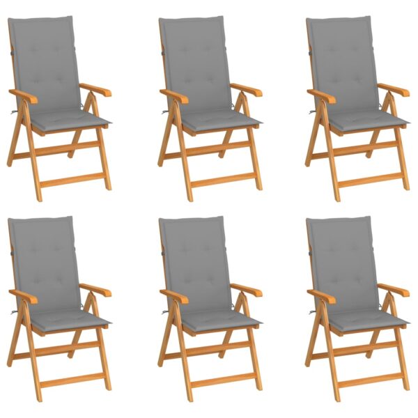 HomeDiscount-Garden Chairs 6 pcs with Grey Cushions Solid Teak Wood