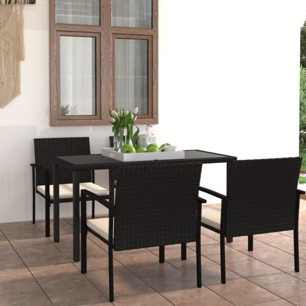 HomeDiscount-5 Piece Garden Dining Set Poly Rattan Black