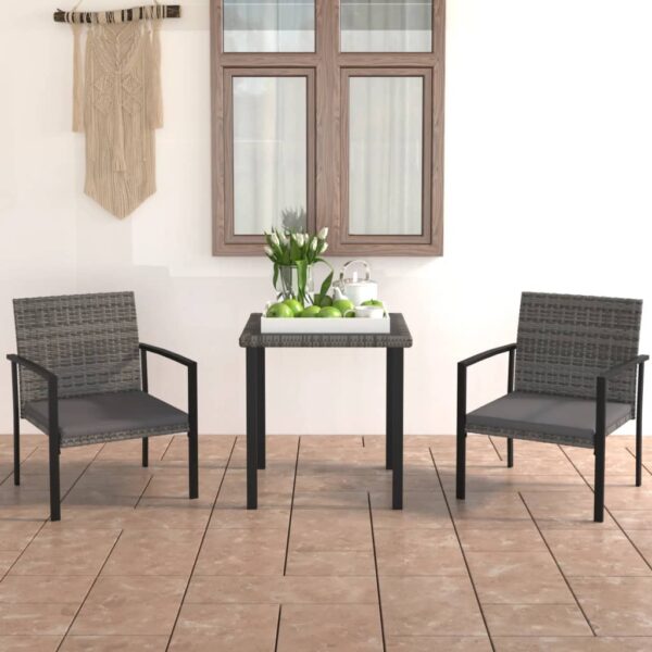 HomeDiscount-3 Piece Garden Dining Set Poly Rattan Grey