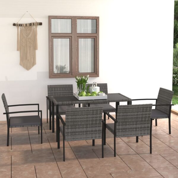 HomeDiscount-7 Piece Garden Dining Set Poly Rattan Grey