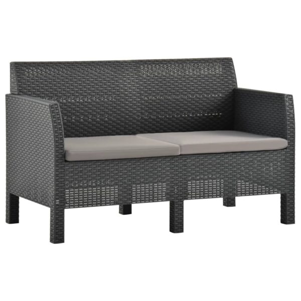 HomeDiscount-2-Seater Garden Sofa with Cushions Anthracite PP Rattan