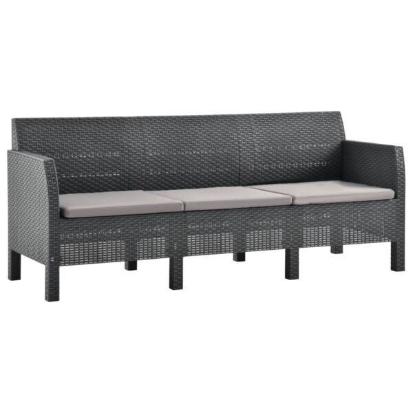 HomeDiscount-3-Seater Garden Sofa with Cushions Anthracite PP Rattan