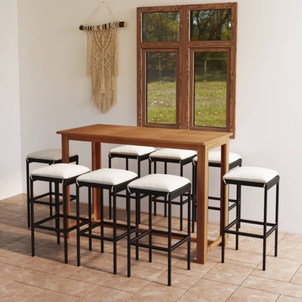 HomeDiscount-9 Piece Garden Bar Set with Cushions Black