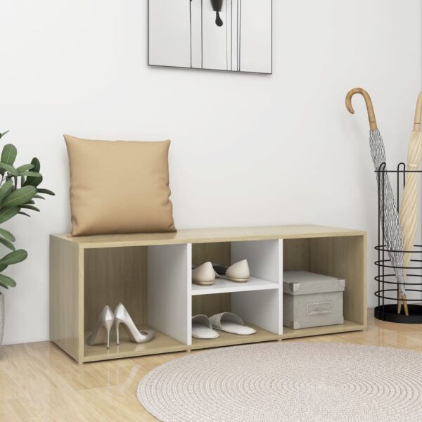 HomeDiscount-Shoe Storage Bench White and Sonoma Oak 105x35x35 cm Engineered Wood