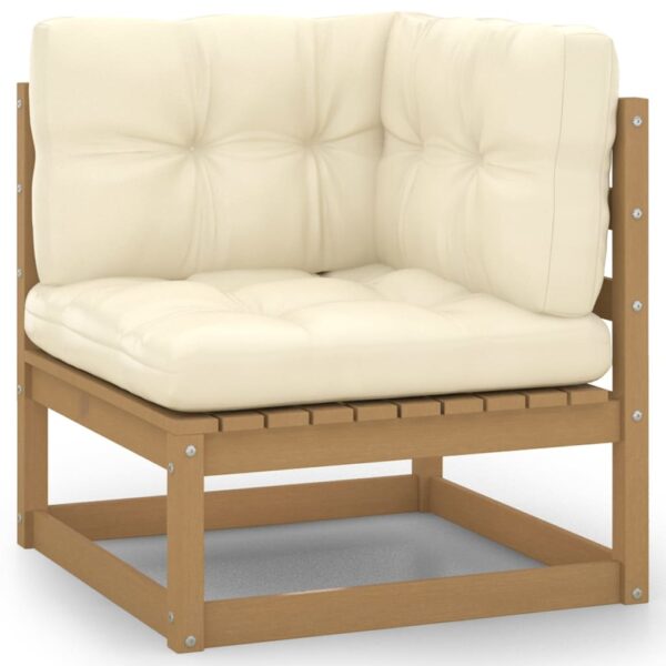 HomeDiscount-Garden Corner Sofa with Cream Cushions Solid Pinewood