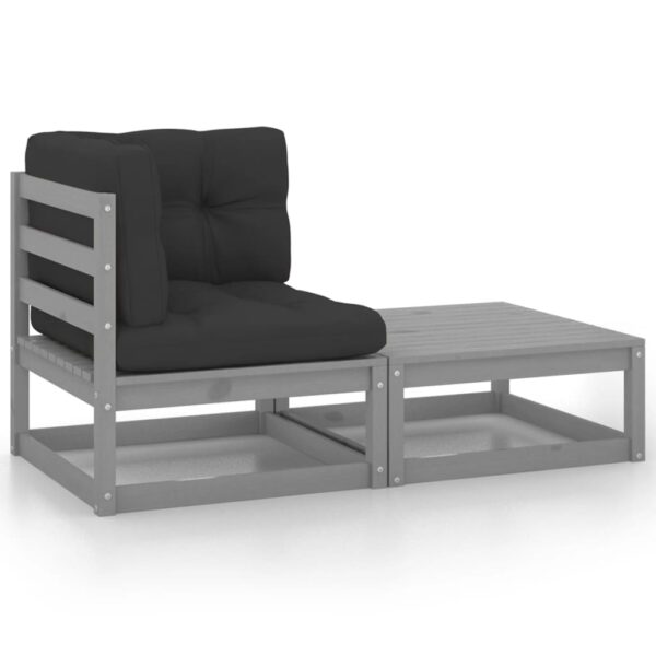 HomeDiscount-2 Piece Garden Lounge Set with Cushions Grey Solid Pinewood