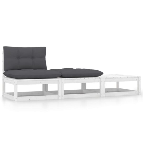 HomeDiscount-3 Piece Garden Lounge Set with Cushions White Solid Pinewood