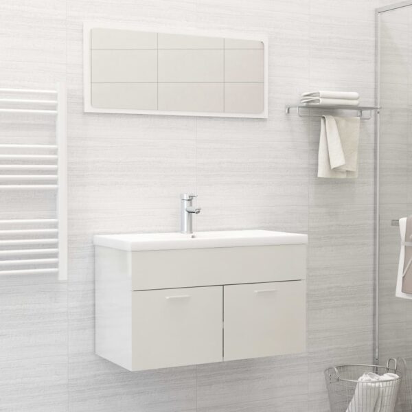 HomeDiscount-Bathroom Furniture Set High Gloss White Engineered Wood