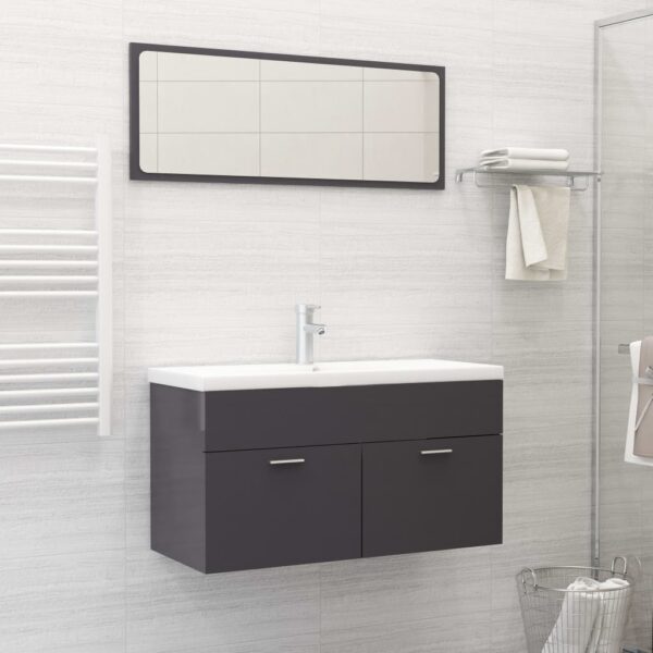 HomeDiscount-Bathroom Furniture Set High Gloss Grey Engineered Wood