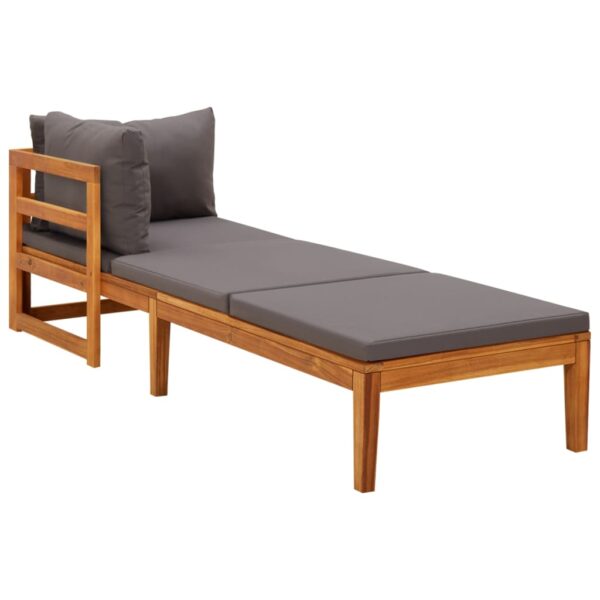 HomeDiscount-Sun Lounger with 1 Armrest Dark Grey Solid Acacia Wood