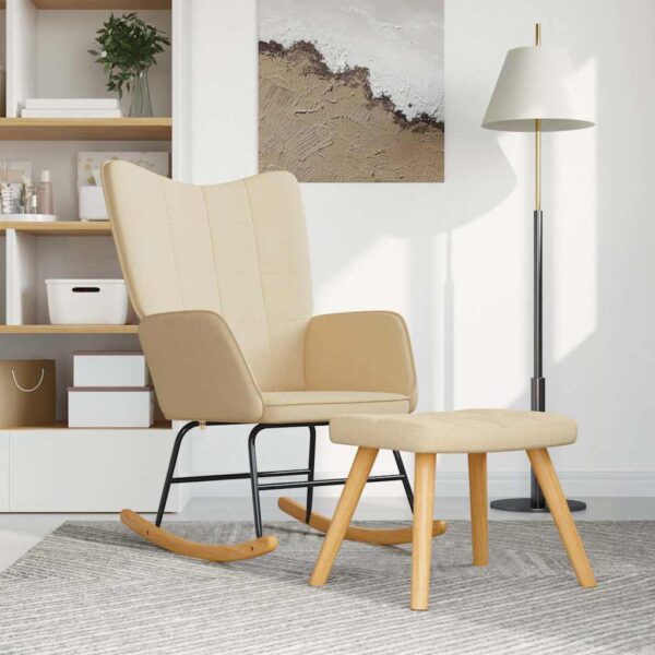 HomeDiscount-Rocking Chair with a Stool Cream Fabric