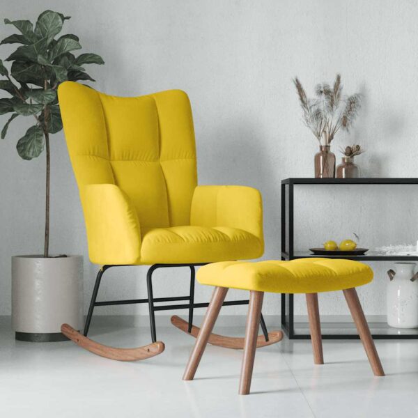 HomeDiscount-Rocking Chair with a Stool Mustard Yellow Velvet