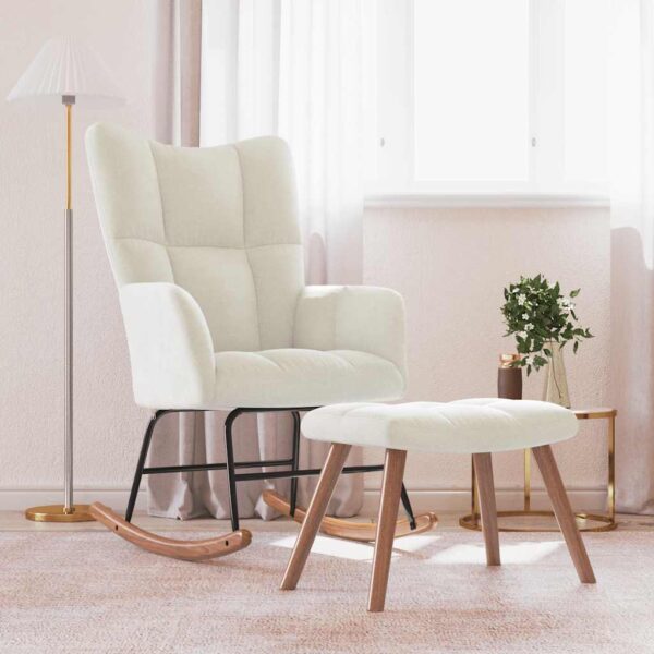 HomeDiscount-Rocking Chair with a Stool Cream White Velvet