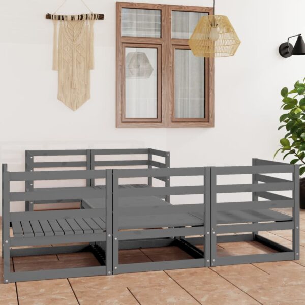 HomeDiscount-6 Piece Garden Lounge Set Grey Solid Pinewood