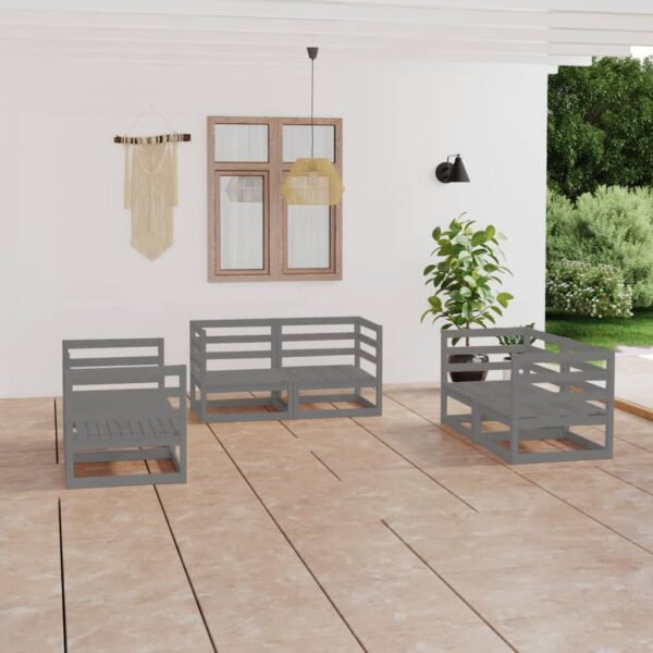 HomeDiscount-6 Piece Garden Lounge Set Grey Solid Pinewood