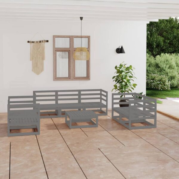 HomeDiscount-8 Piece Garden Lounge Set Grey Solid Pinewood