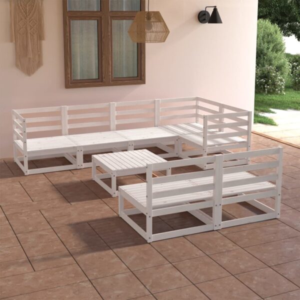 HomeDiscount-8 Piece Garden Lounge Set White Solid Pinewood