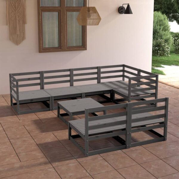 HomeDiscount-8 Piece Garden Lounge Set Grey Solid Pinewood