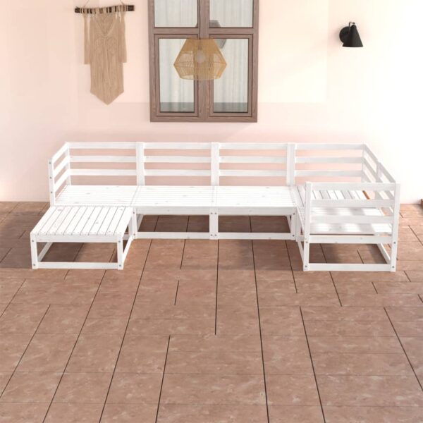 HomeDiscount-6 Piece Garden Lounge Set White Solid Pinewood