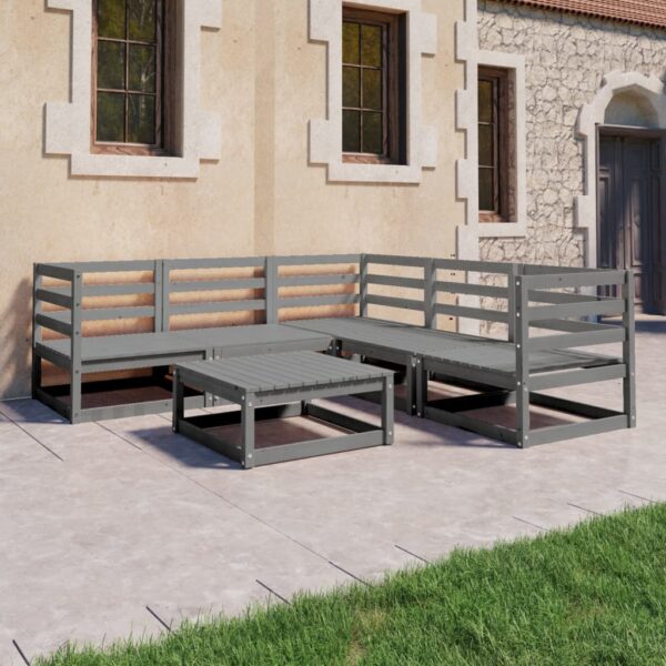 HomeDiscount-6 Piece Garden Lounge Set Grey Solid Pinewood