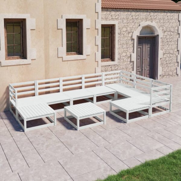 HomeDiscount-10 Piece Garden Lounge Set White Solid Pinewood