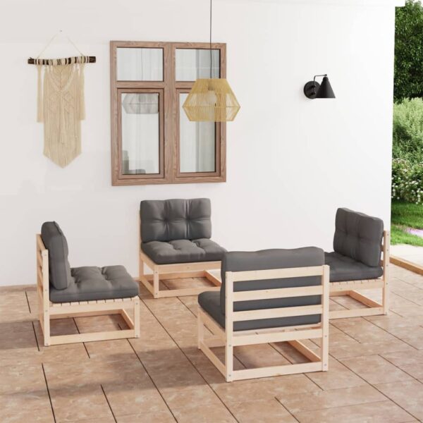 HomeDiscount-4 Piece Garden Lounge Set with Cushions Solid Pinewood