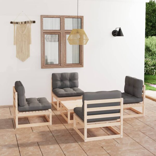 HomeDiscount-5 Piece Garden Lounge Set with Cushions Solid Pinewood