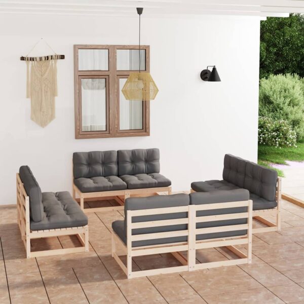 HomeDiscount-8 Piece Garden Lounge Set with Cushions Solid Pinewood