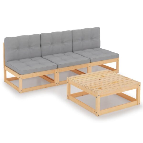 HomeDiscount-4 Piece Garden Lounge Set with Cushions Solid Pinewood