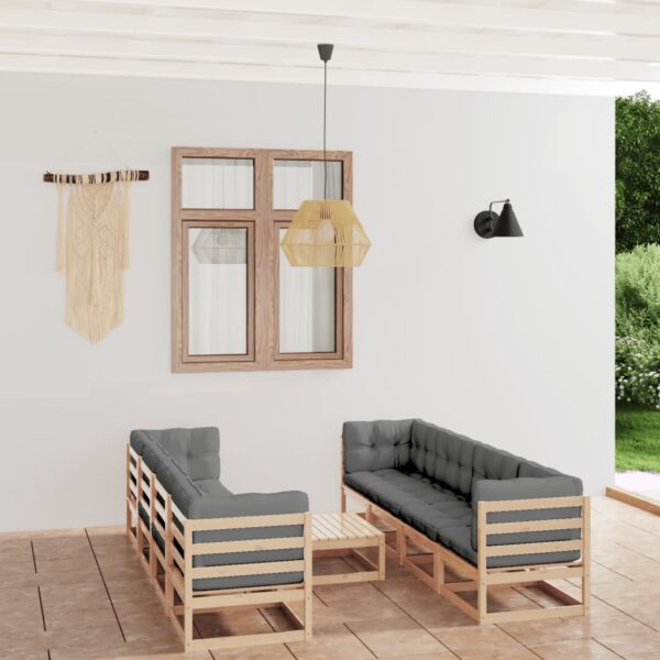 HomeDiscount-9 Piece Garden Lounge Set with Cushions Solid Pinewood