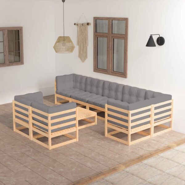 HomeDiscount-9 Piece Garden Lounge Set with Cushions Solid Pinewood