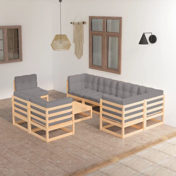 HomeDiscount-9 Piece Garden Lounge Set with Cushions Solid Pinewood