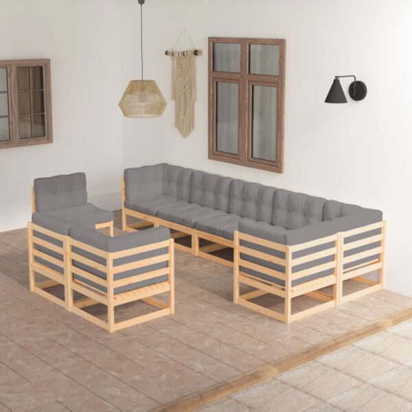 HomeDiscount-9 Piece Garden Lounge Set with Cushions Solid Pinewood