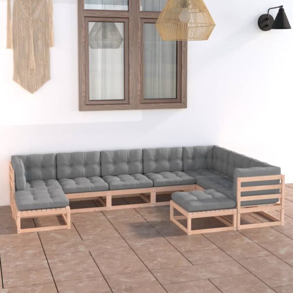 HomeDiscount-9 Piece Garden Lounge Set with Cushions Solid Pinewood