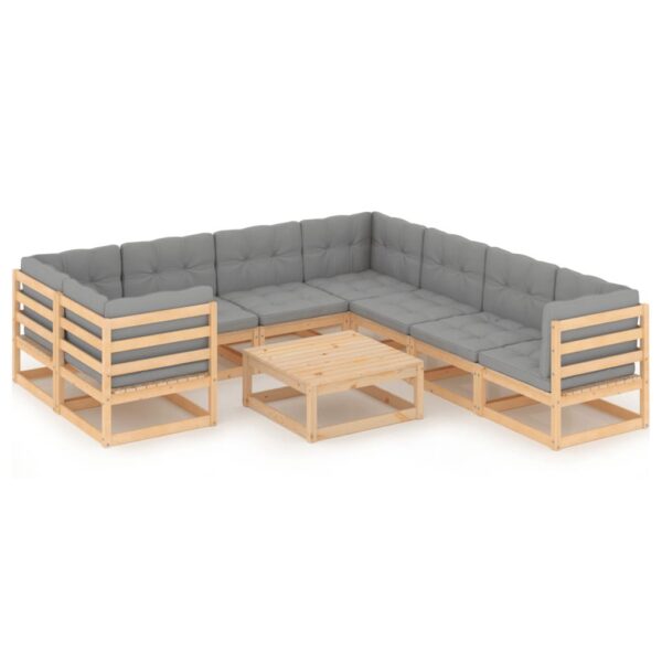 HomeDiscount-9 Piece Garden Lounge Set with Cushions Solid Pinewood