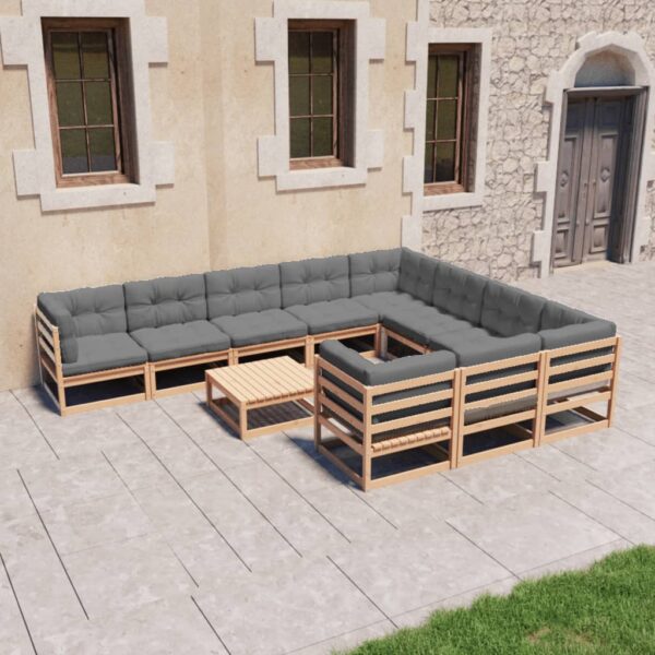 HomeDiscount-11 Piece Garden Lounge Set with Cushions Solid Pinewood